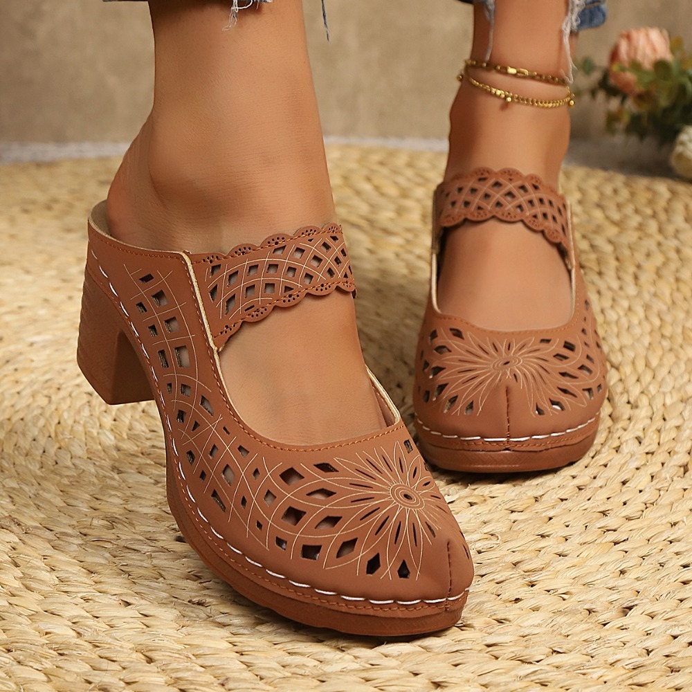 Women Hollow Cutout Mules Chun - Vintage Fashion Dresses ulasan dan harga